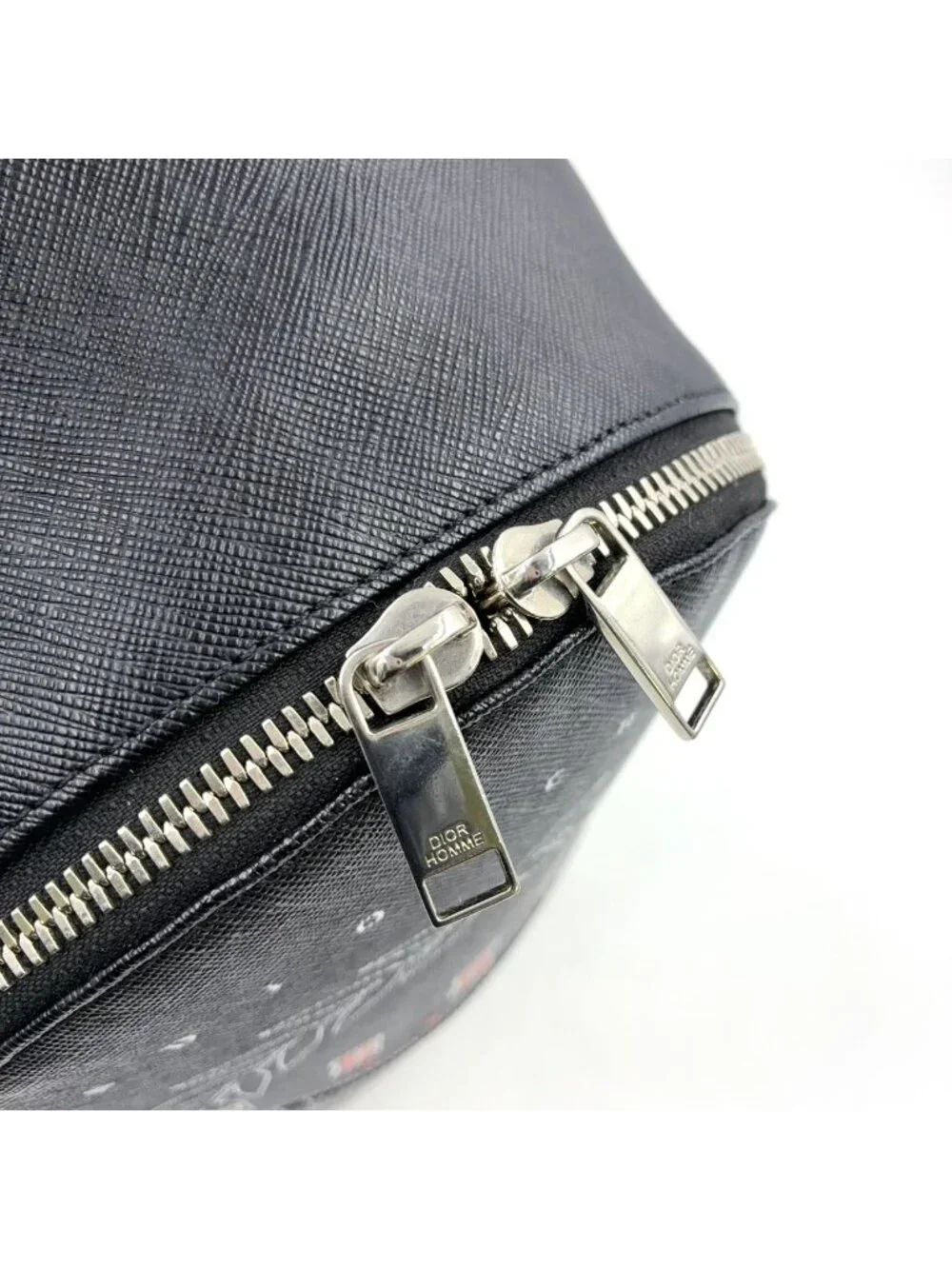 Dior Homme Leather Black White Red Backpack Silver